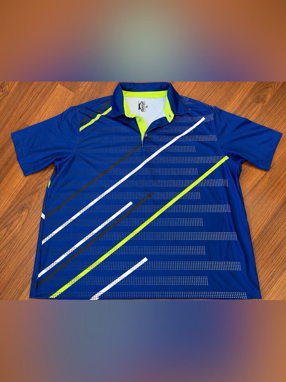 Slazenger Men's Royal Blue Polo with Neon Lime and White Accents